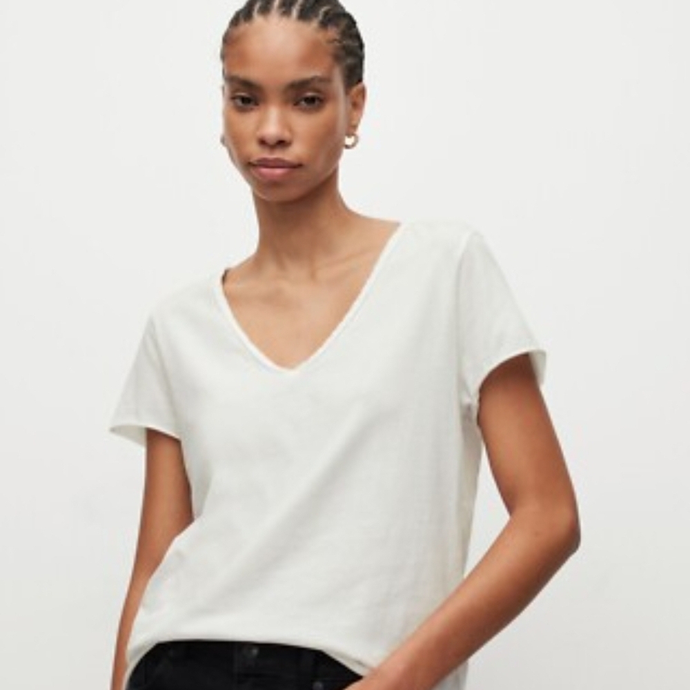 AllSaints White V-Neck Short Sleeve Tee